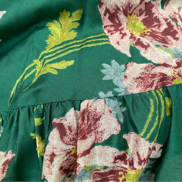 ASOS Tie Front Mini Dress in Textured Voile Art Nouveau Green Floral Size 10 - Picture 14 of 16